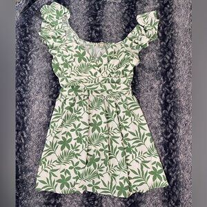 Inspired Hearts Women’s Large White & Green Tropical Leaf Print Mini Dress